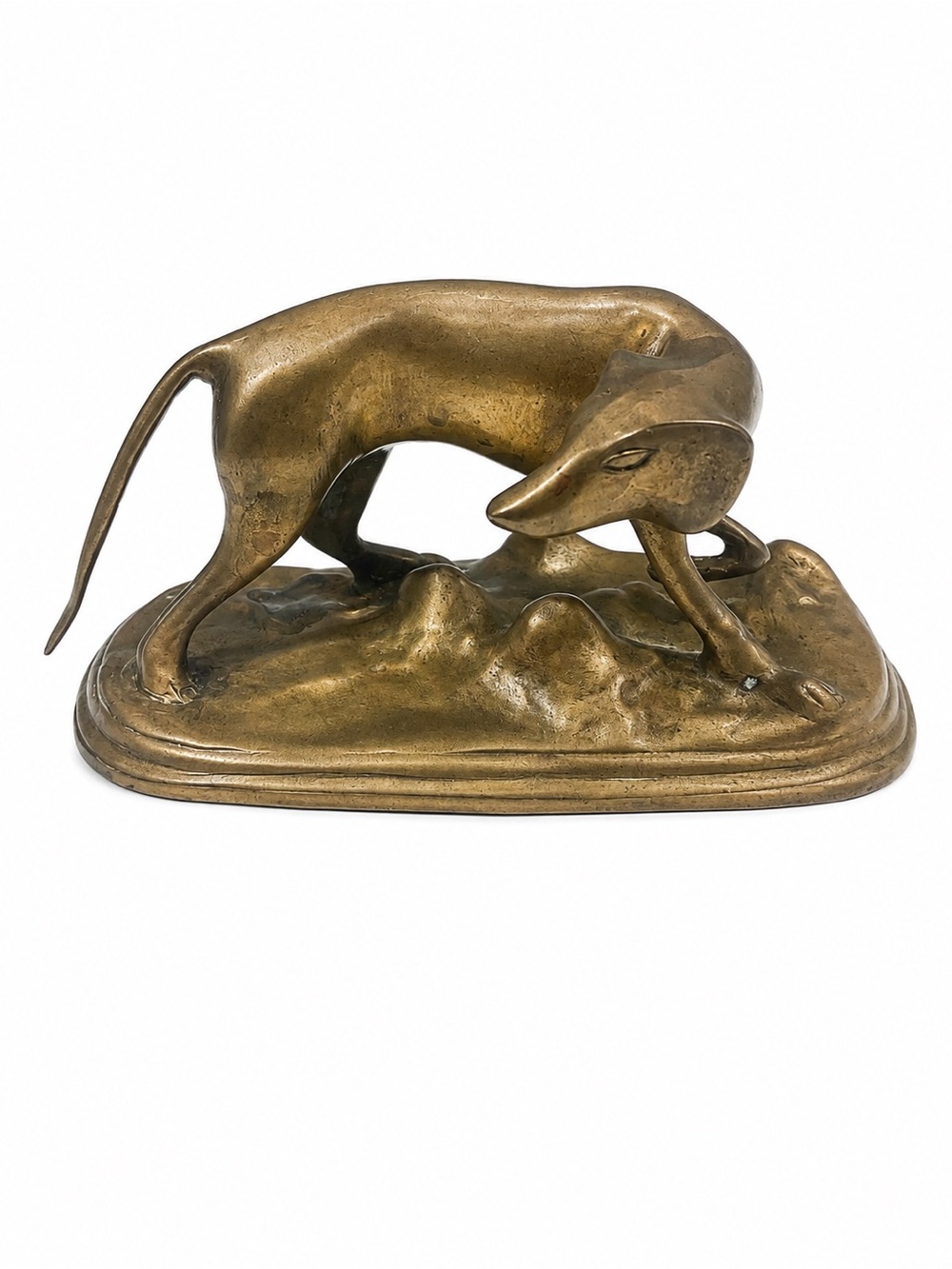 Antique Brass Greyhound Sculpture - Decorative Home Art